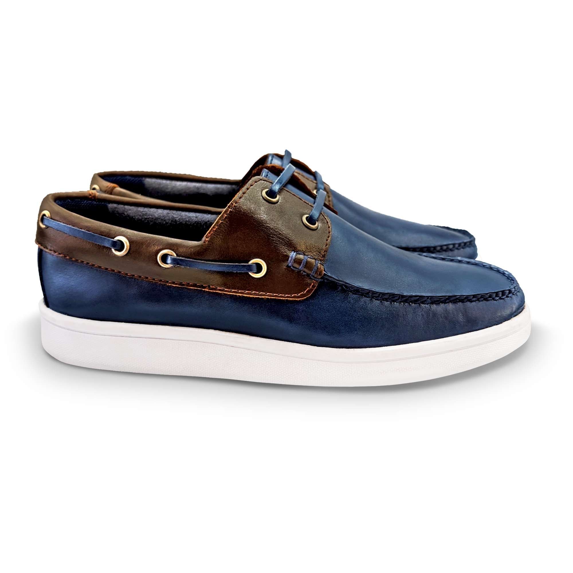 Mocasin Nautico Casual Velero Piel Blandet Hombre Azul Marino y Cafe 