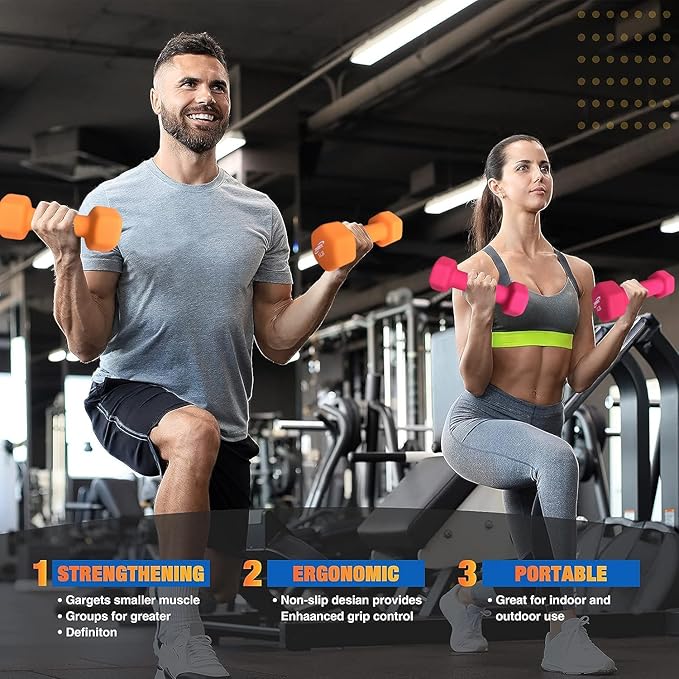 ZENSUKYE Set 6 Mancuernas Fitness de Neopreno Hexagonales (3LB, 5LB, 8LB), con Base Incluida.