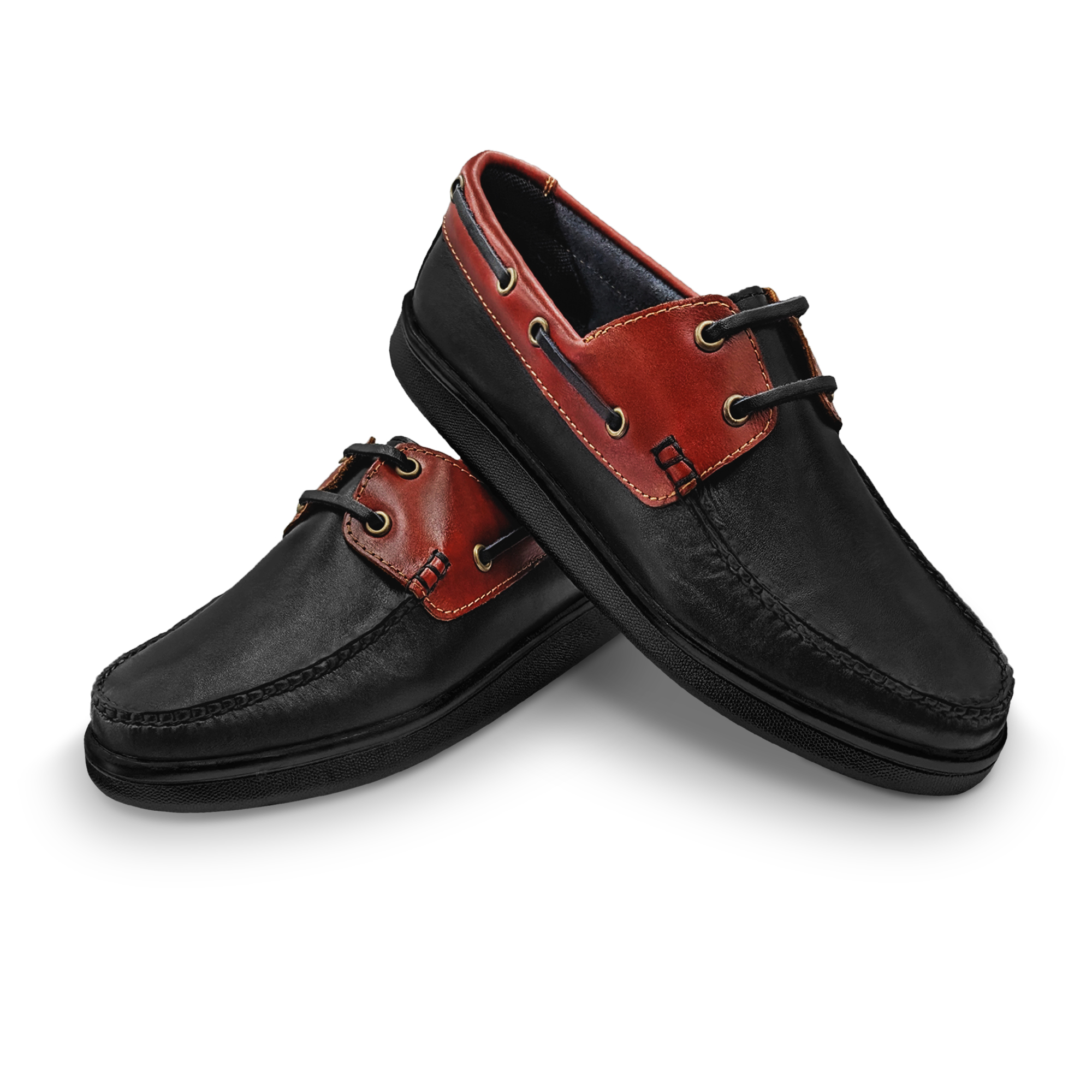 Mocasin Nautico Casual Velero Piel Blandet Hombre Negro y Vino