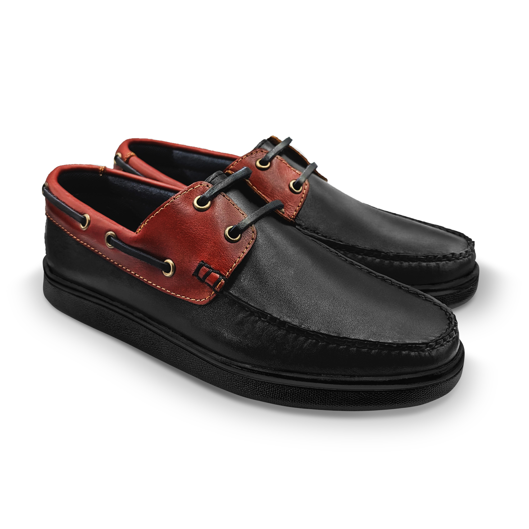 Mocasin Nautico Casual Velero Piel Blandet Hombre Negro y Vino