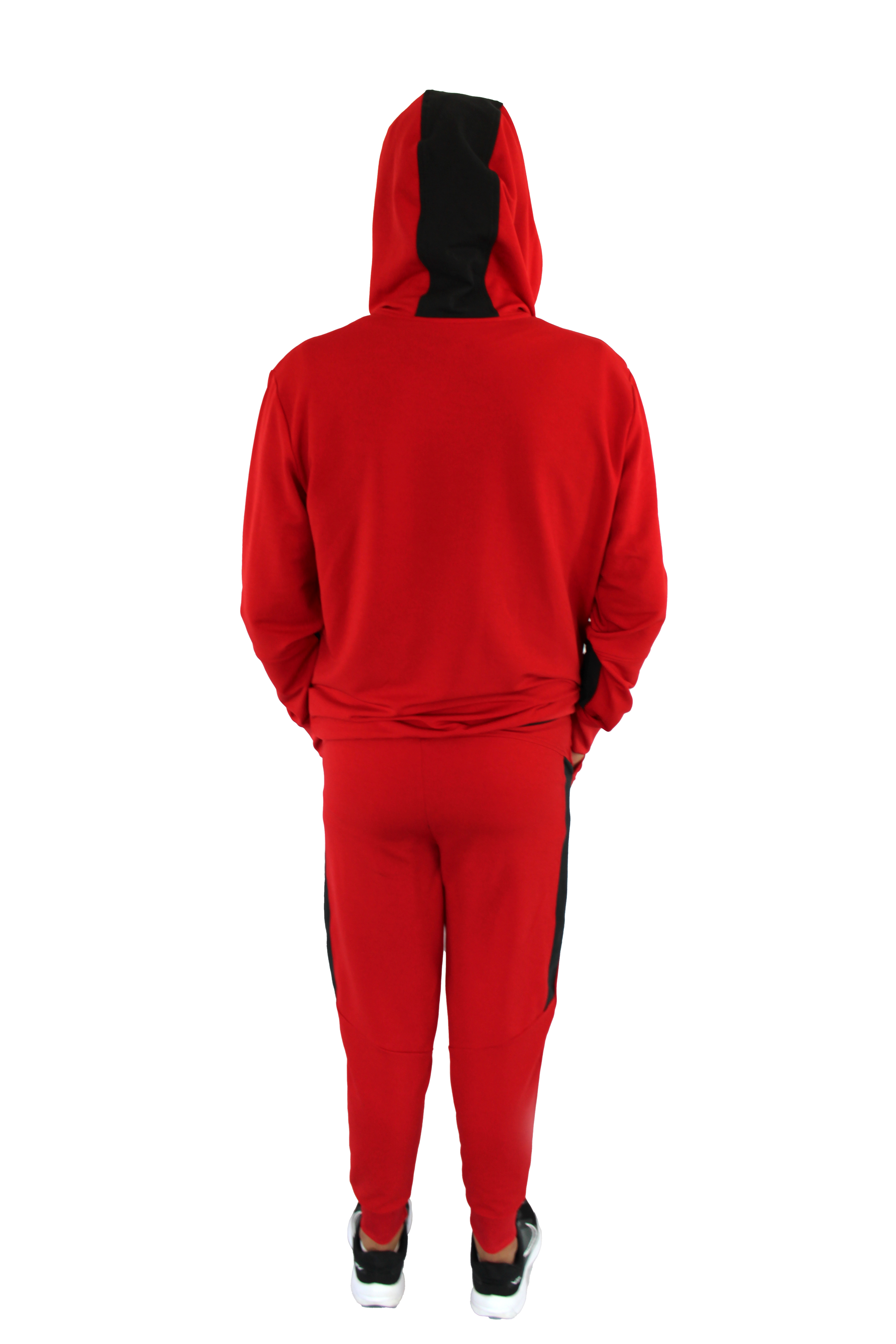 Sudadera de caballero roja con negro.