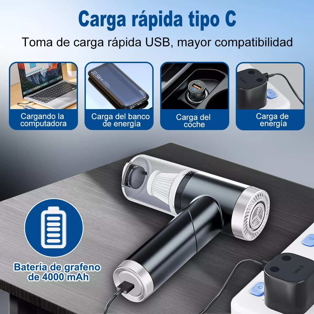 Aspiradora Para Auto Portatil De Inalambrica 8500pa 3 En1.