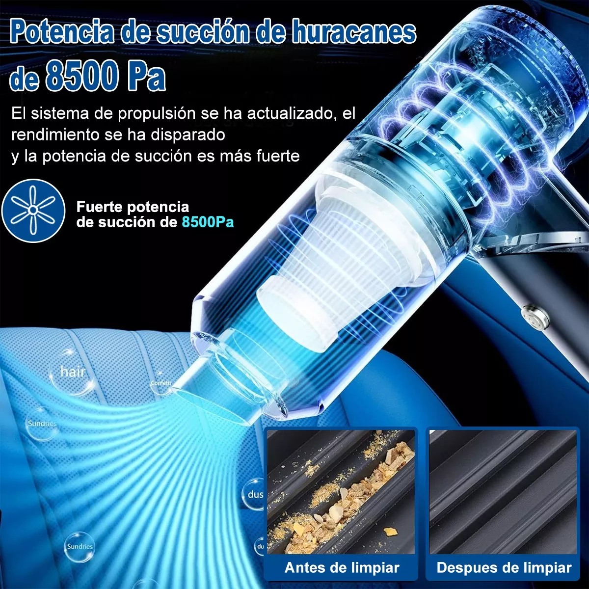 Aspiradora Para Auto Portatil De Inalambrica 8500pa 3 En1.