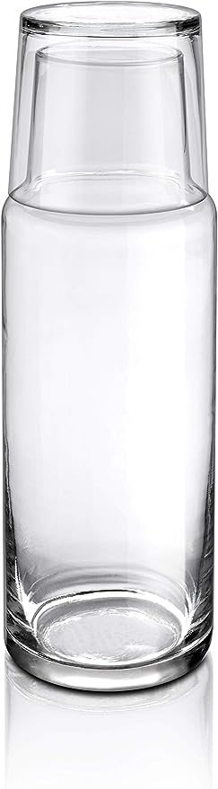 A Borgonovo | Olimpia Juego de Botella y Vaso de Vidrio Polka para Mesa de Noche 1 l | Botellas de vidrio | Jarra de Vidrio | Jarra y Vaso | Para agua, jugo, leche, limonada..