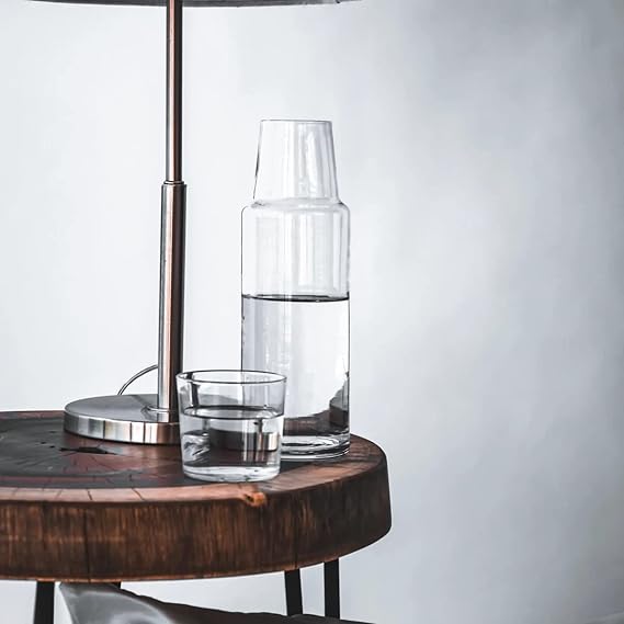 A Borgonovo | Olimpia Juego de Botella y Vaso de Vidrio Polka para Mesa de Noche 1 l | Botellas de vidrio | Jarra de Vidrio | Jarra y Vaso | Para agua, jugo, leche, limonada..