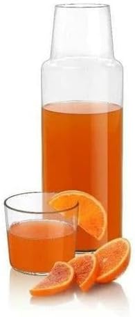 A Borgonovo | Olimpia Juego de Botella y Vaso de Vidrio Polka para Mesa de Noche 1 l | Botellas de vidrio | Jarra de Vidrio | Jarra y Vaso | Para agua, jugo, leche, limonada..