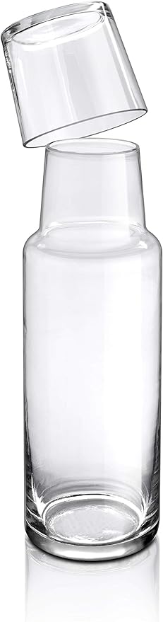 A Borgonovo | Olimpia Juego de Botella y Vaso de Vidrio Polka para Mesa de Noche 1 l | Botellas de vidrio | Jarra de Vidrio | Jarra y Vaso | Para agua, jugo, leche, limonada..