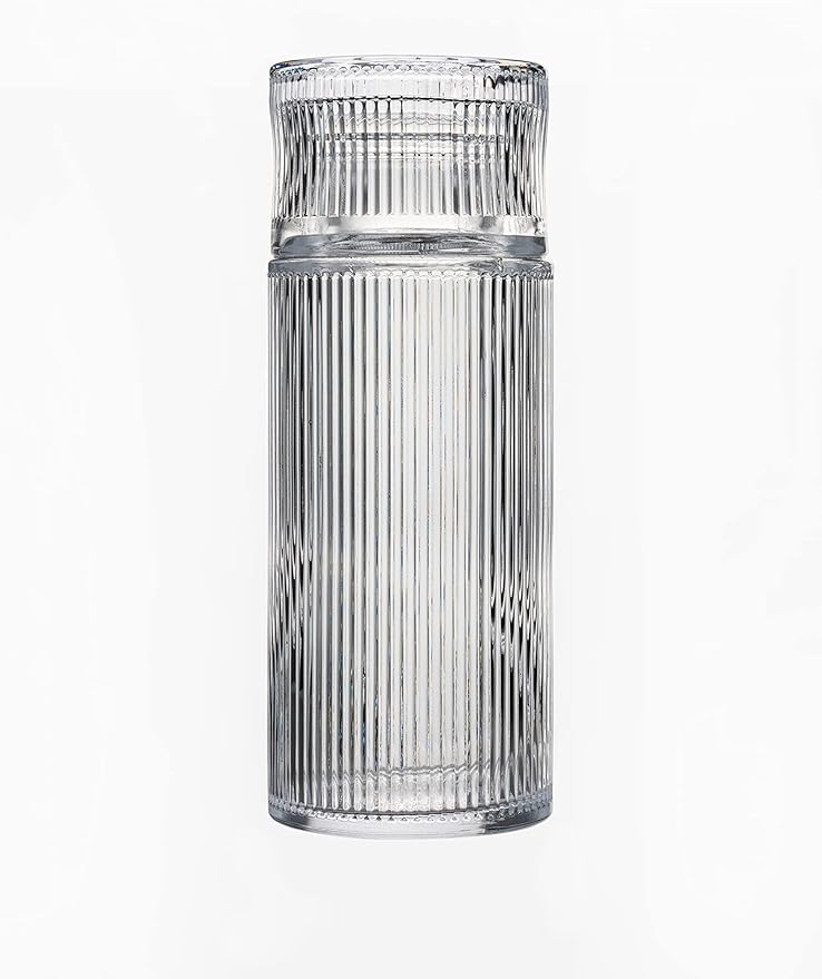 A Alfi+Mag - Juego de jarra de agua y vasos de vidrio para mesita de noche, botella de agua de 25.5 onzas con vaso de 6 onzas para mesita de noche, juego de baño de jarra de enjuague bucal, (vidrio transparente para ripe).