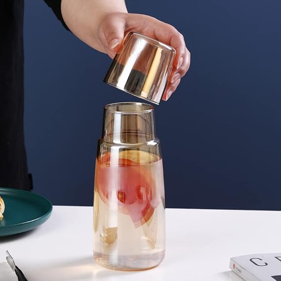 A Yalucky - Juego de jarra de agua con vaso, jarra de noche y vaso para mesita de noche, recámara, habitación de invitados, jarra de agua para bebidas frías, dispensador de enjuague bucal para baño.