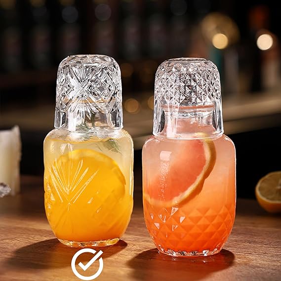 A Juego de Jarra de Agua y Vaso para Mesita de Noche, Jarra para Mesita de Noche y Vaso de Vidrio para Agua, Jarra de Agua de Vidrio Vintage con Juego de Tazas para Dormitorio.(18oz & Flores de Hielo).