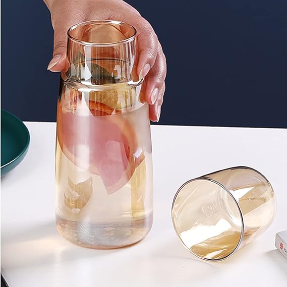 A Yalucky - Juego de jarra de agua con vaso, jarra de noche y vaso para mesita de noche, recámara, habitación de invitados, jarra de agua para bebidas frías, dispensador de enjuague bucal para baño.