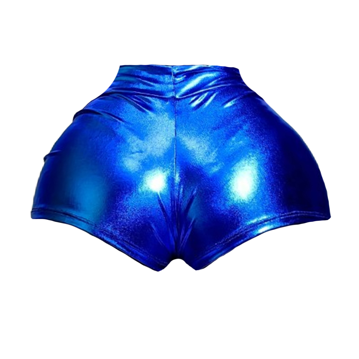 SHORT MUJER VINIL METALICO AZUL.
