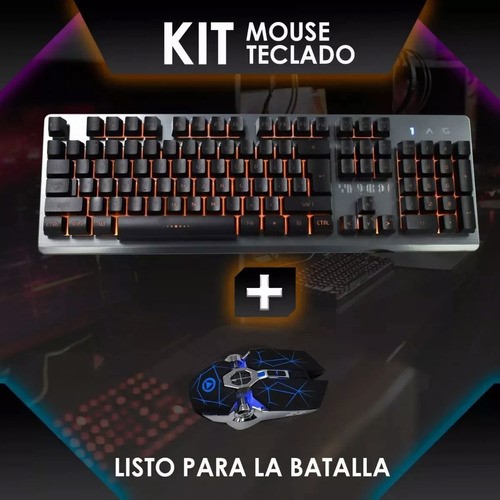 Kit Mouse Teclado C/luces Led Silenciosas Computadora Laptop Teclado Negro/naranja