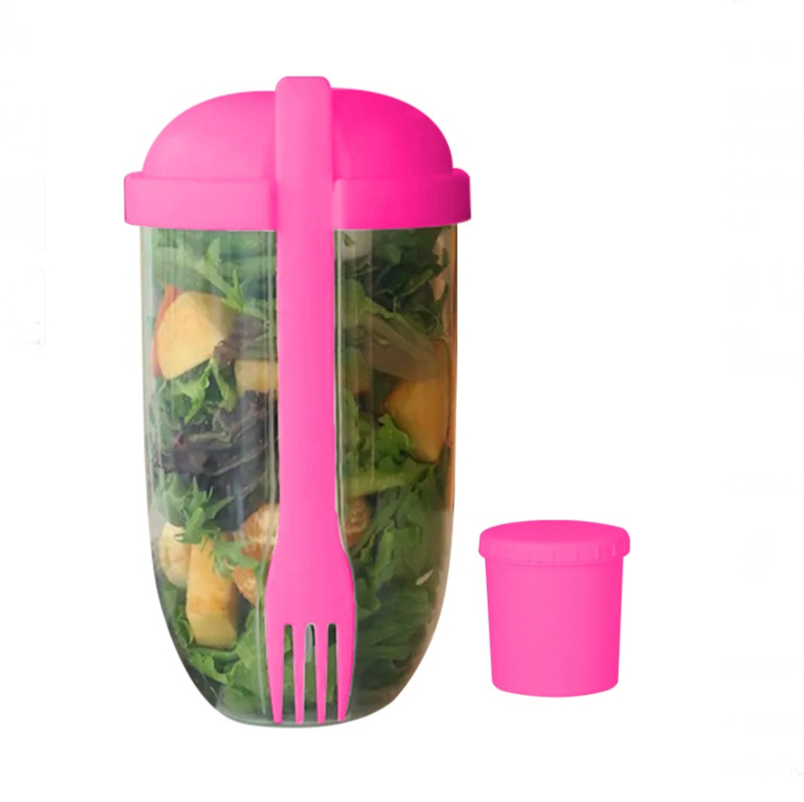 Recipiente Vaso Para Ensalada Fruta Pasta Lunch Contenedor Color Rosa.