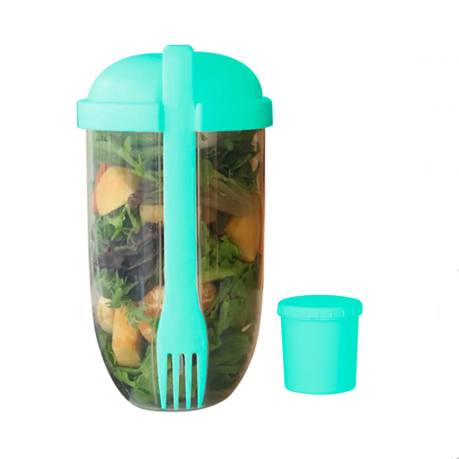 Recipiente Vaso Para Ensalada Fruta Pasta Lunch Contenedor Color Azul.