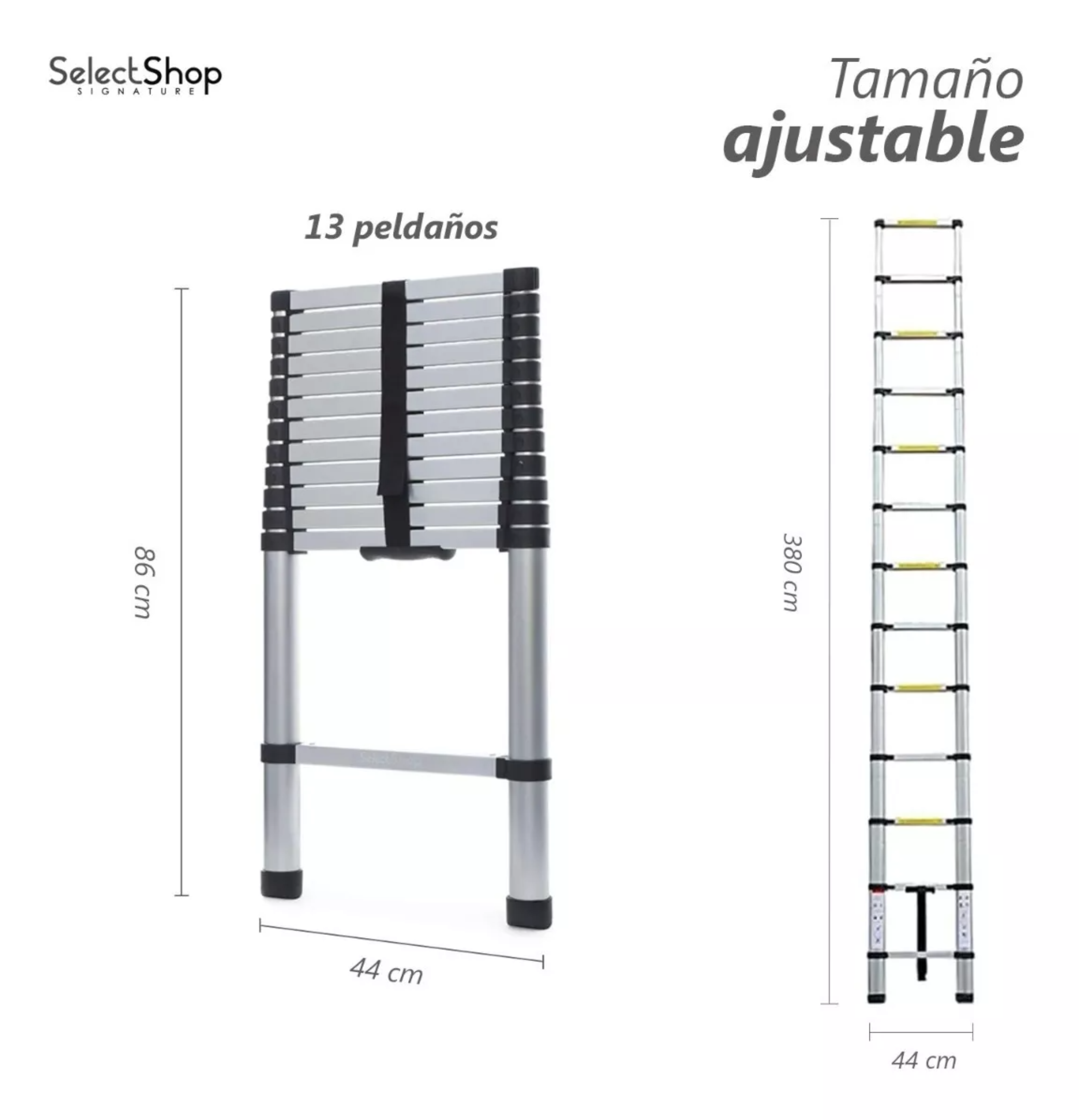 Escalera Telescópica 13 Peldaños Ajustable Retráctil 3.8.