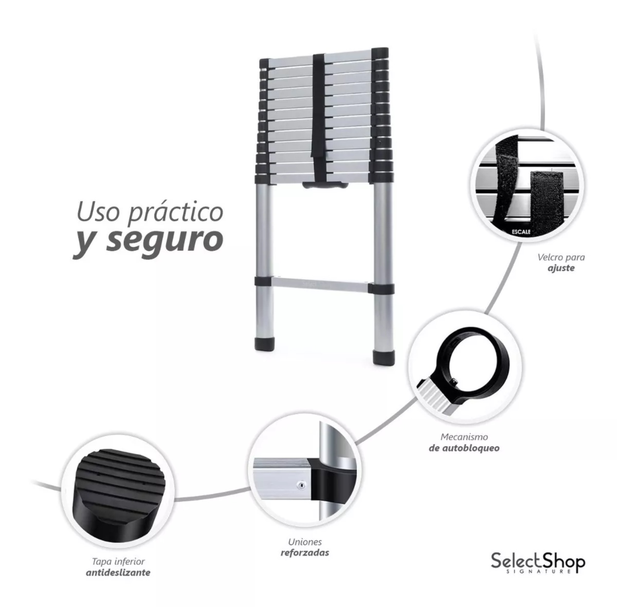 Escalera Telescópica 13 Peldaños Ajustable Retráctil 3.8.