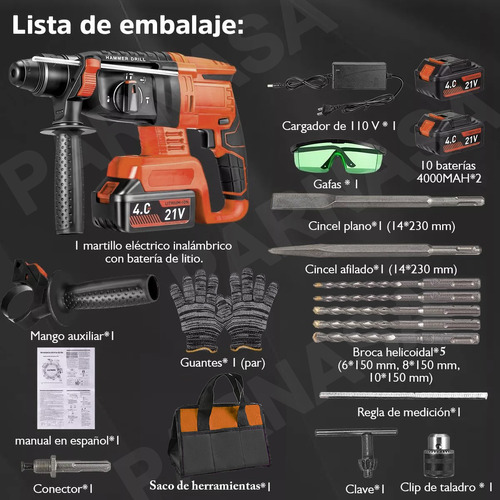 Rotomartillo Inalámbrico Taladro Sds-plus 2200w/2 Batería