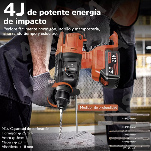 Rotomartillo Inalámbrico Taladro Sds-plus 2200w/2 Batería