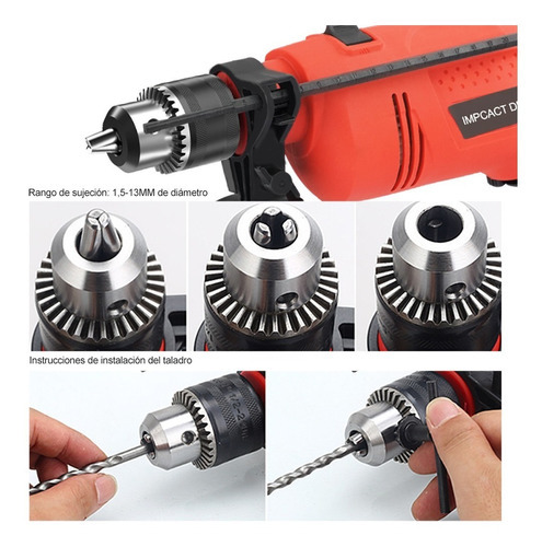 Taladro Rotomartillo 1/2'' Prof 710w Professional Set+brocas Color Naranja