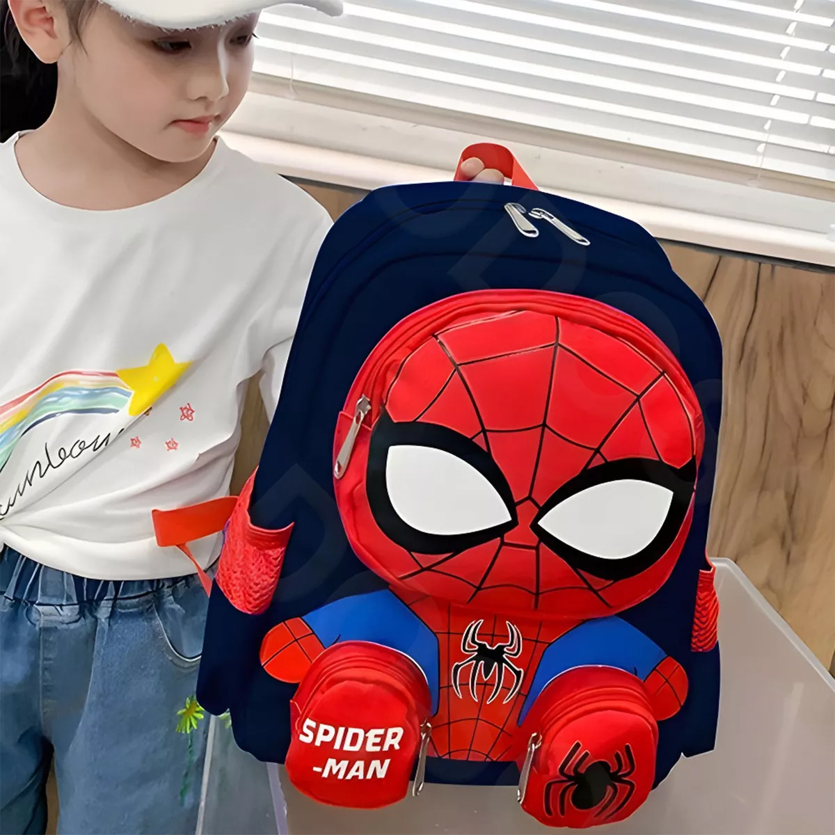 Mochila Spider Man 3d Dibujos Animados Mochilas Escolares Para Niños Preescolar Primaria Media Color Azul Oscuro.