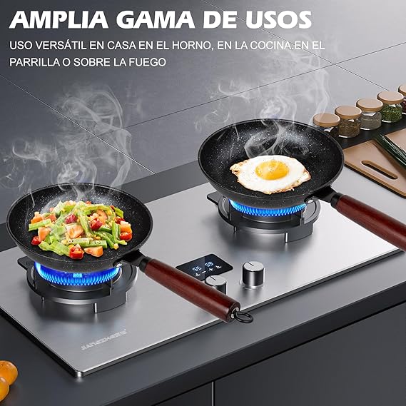 A Juego de 4 Sartenes de 24/26/28/30cm, Aluminio Fundido con Revestimiento Antiadherente para Todo Tipo de Cocinas, Incluso Inducción, Sin PFOA, Mangos Antiquemadura.