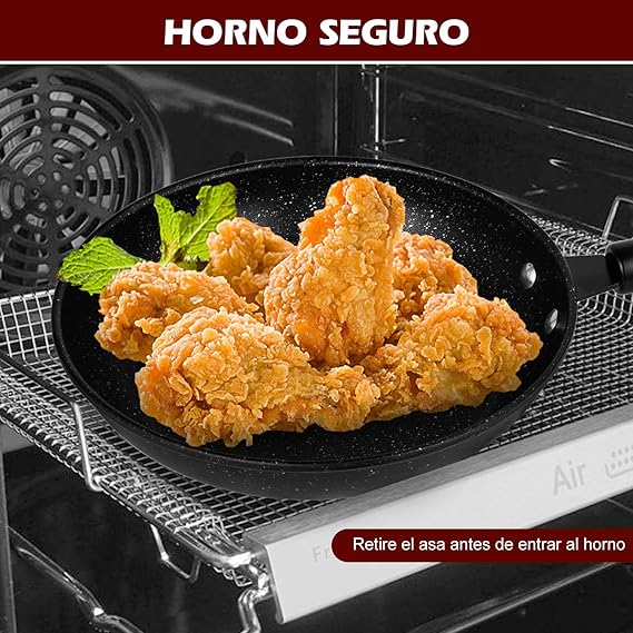 A Juego de 4 Sartenes de 24/26/28/30cm, Aluminio Fundido con Revestimiento Antiadherente para Todo Tipo de Cocinas, Incluso Inducción, Sin PFOA, Mangos Antiquemadura.