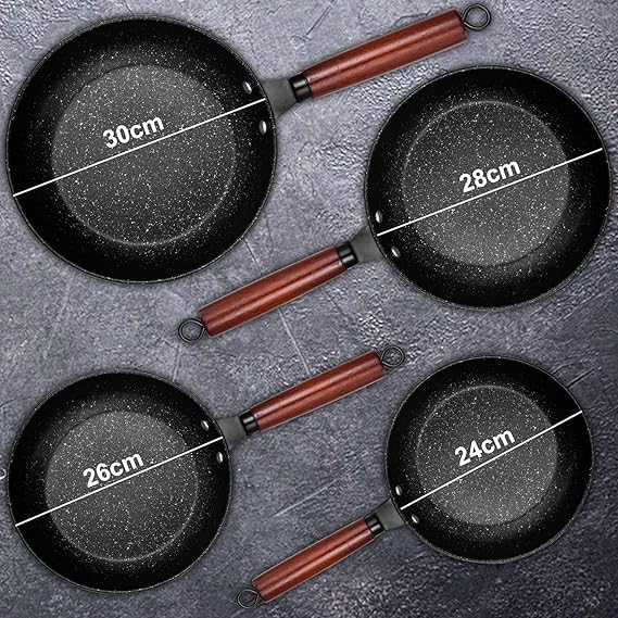 A Juego de 4 Sartenes de 24/26/28/30cm, Aluminio Fundido con Revestimiento Antiadherente para Todo Tipo de Cocinas, Incluso Inducción, Sin PFOA, Mangos Antiquemadura.