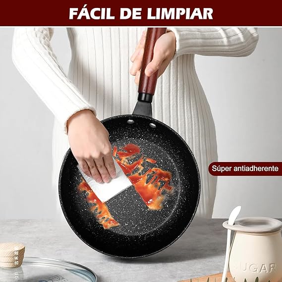 A Juego de 4 Sartenes de 24/26/28/30cm, Aluminio Fundido con Revestimiento Antiadherente para Todo Tipo de Cocinas, Incluso Inducción, Sin PFOA, Mangos Antiquemadura.