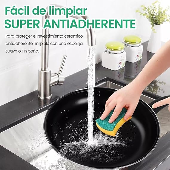A Sartenes para Freír Juego de 3 Piezas Sartenes, Juego de Sartén Antiadherente 20cm 25cm 30cm, Sarten Hierro Equipado con Mango Anti-caliente, Ideal para Freír, Saltear, Cocinar, Pizza y Más.