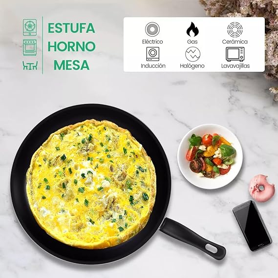 A Sartenes para Freír Juego de 3 Piezas Sartenes, Juego de Sartén Antiadherente 20cm 25cm 30cm, Sarten Hierro Equipado con Mango Anti-caliente, Ideal para Freír, Saltear, Cocinar, Pizza y Más.