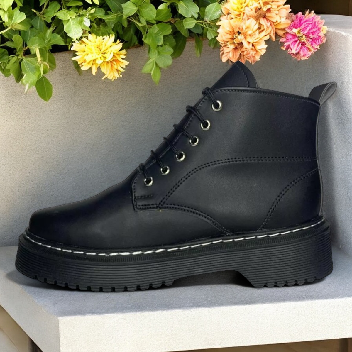 Botas Alta De Mujer Con Cintas De Moda Negras Suela Gruesa LAS CUATAS.