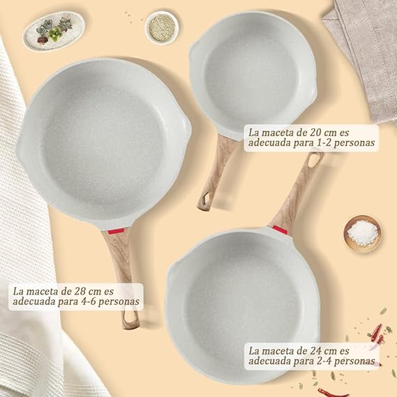 A DAHAN Sartenes Antiadherentes Blanco, Sartén de chef de Piedra de Granito,Sartenes de Ceramica con Mango de Baquelita Bateria de Cocina 20 cm.