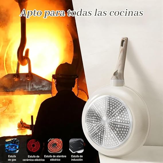 A DAHAN Sartenes Antiadherentes Blanco, Sartén de chef de Piedra de Granito,Sartenes de Ceramica con Mango de Baquelita Bateria de Cocina 20 cm.