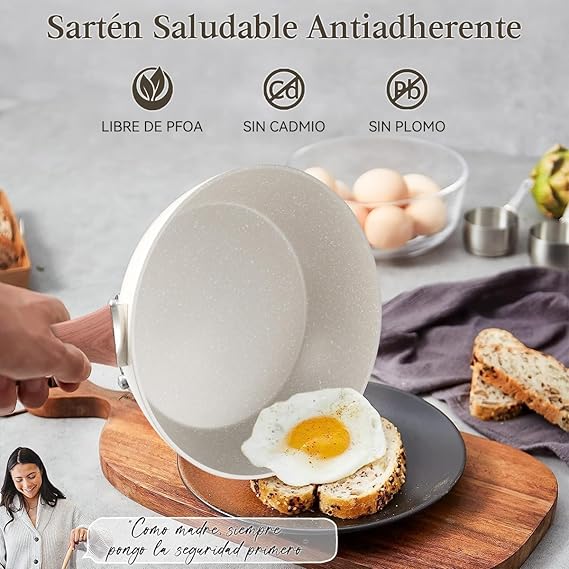 A DAHAN Sartenes Antiadherentes Blanco, Sartén de chef de Piedra de Granito,Sartenes de Ceramica con Mango de Baquelita Bateria de Cocina 20 cm.