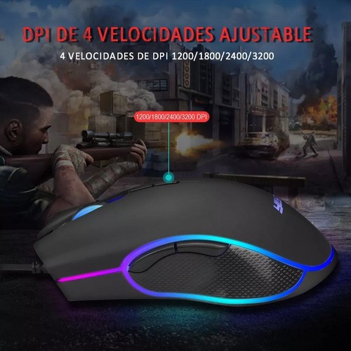 Mouse De Juego Rgb Mouse Gamer Alambrico Usb Dpi 3200 Negro