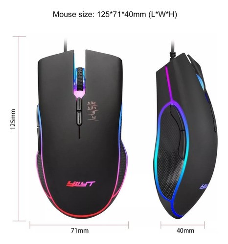 Mouse De Juego Rgb Mouse Gamer Alambrico Usb Dpi 3200 Negro