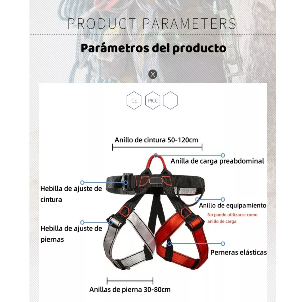  Arnés De Seguridad Para Roca Escalada Negro.