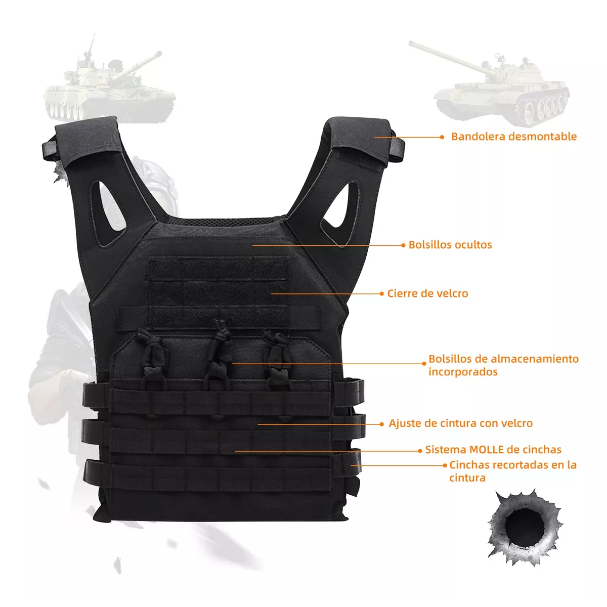Chaleco Tactico Militar Paintball Removibles Airsoft Bolsos.