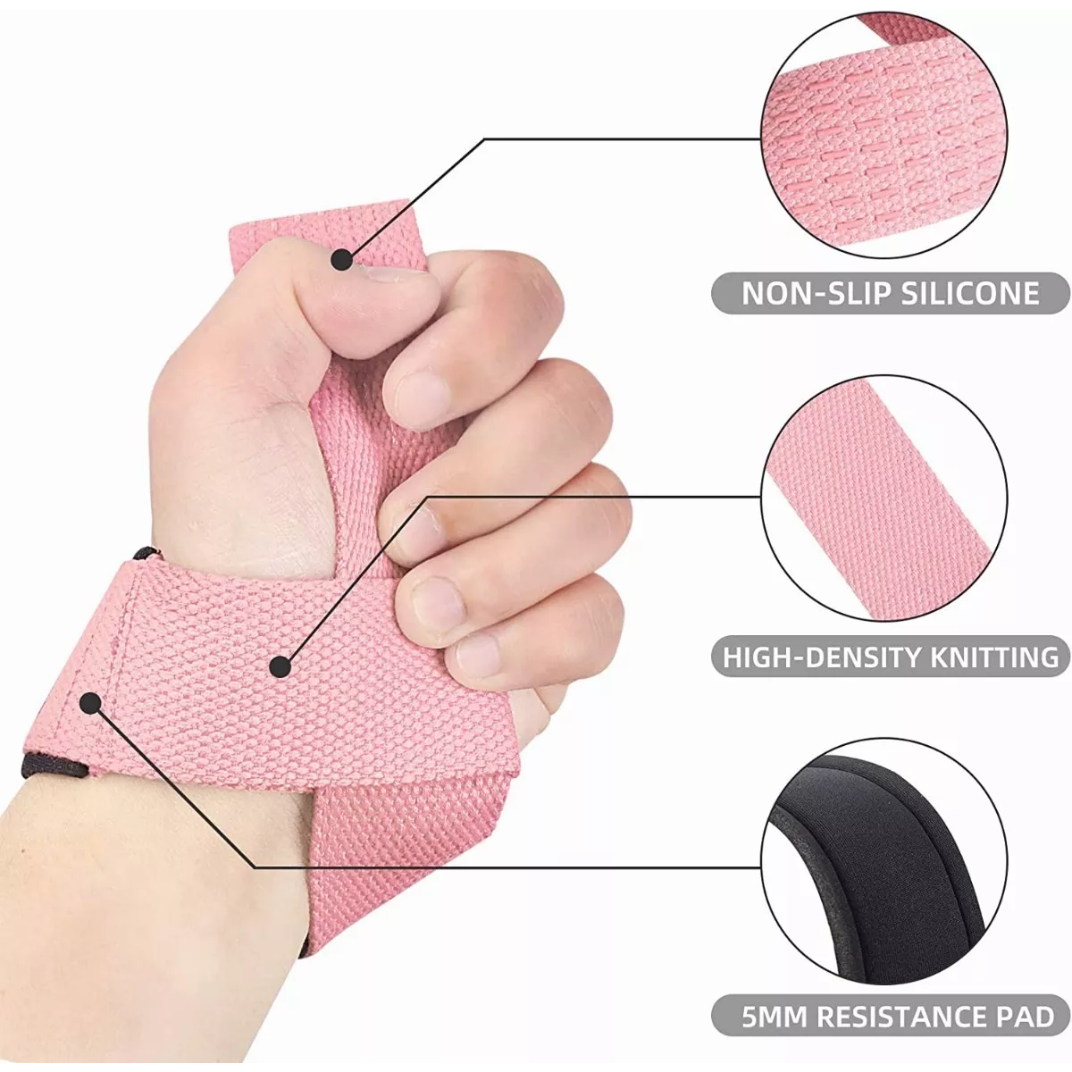 Straps Muñequera Gym Crossfit Pesas Lifting Fitness Cinta Rosa.