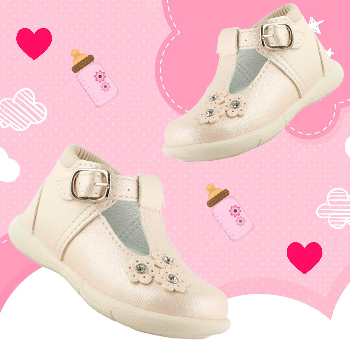 Zapato Niña Bebé Beige Bautizo Arco Ortopédico Cómodo 313-n