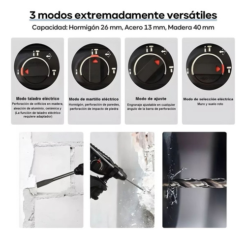 Rotomartillo Cincelador Perforador Taladro Sds Juego 1600w.