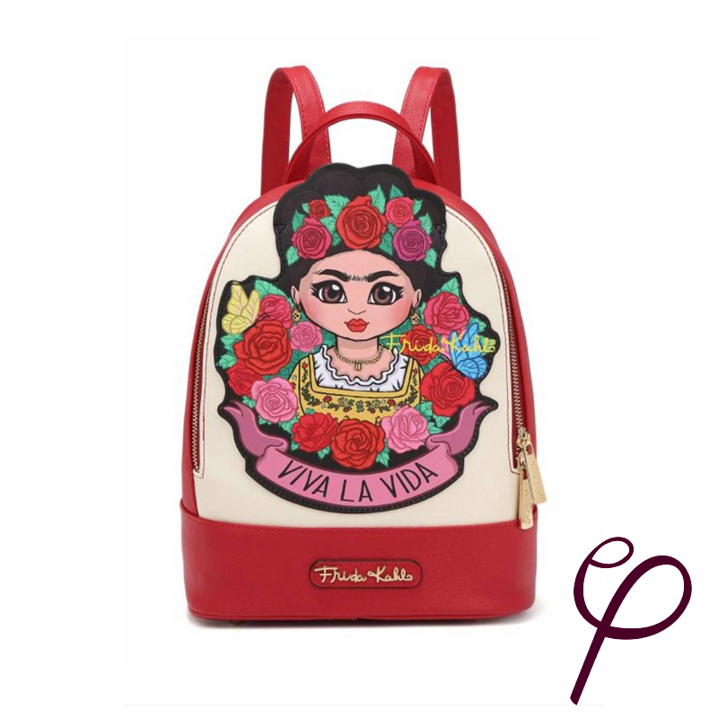 Mochila Chica Frida Kahlo Animada Flores Viva La Vida.