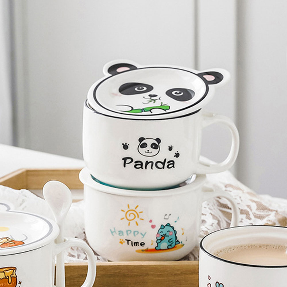 Taza de Cerámica para Café con Cuchara y Tapa Diseño de Oso Panda.