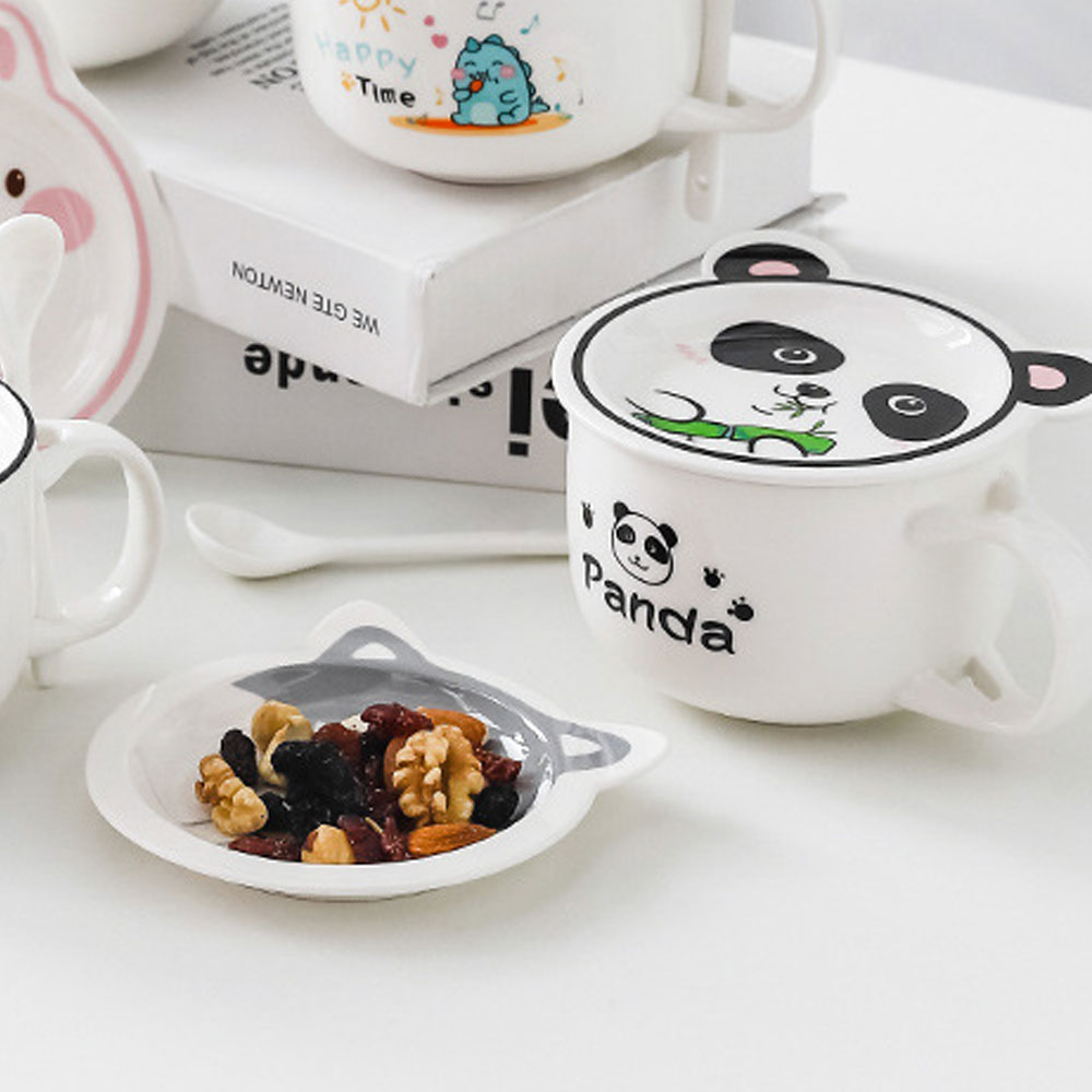 Taza de Cerámica para Café con Cuchara y Tapa Diseño de Oso Panda.