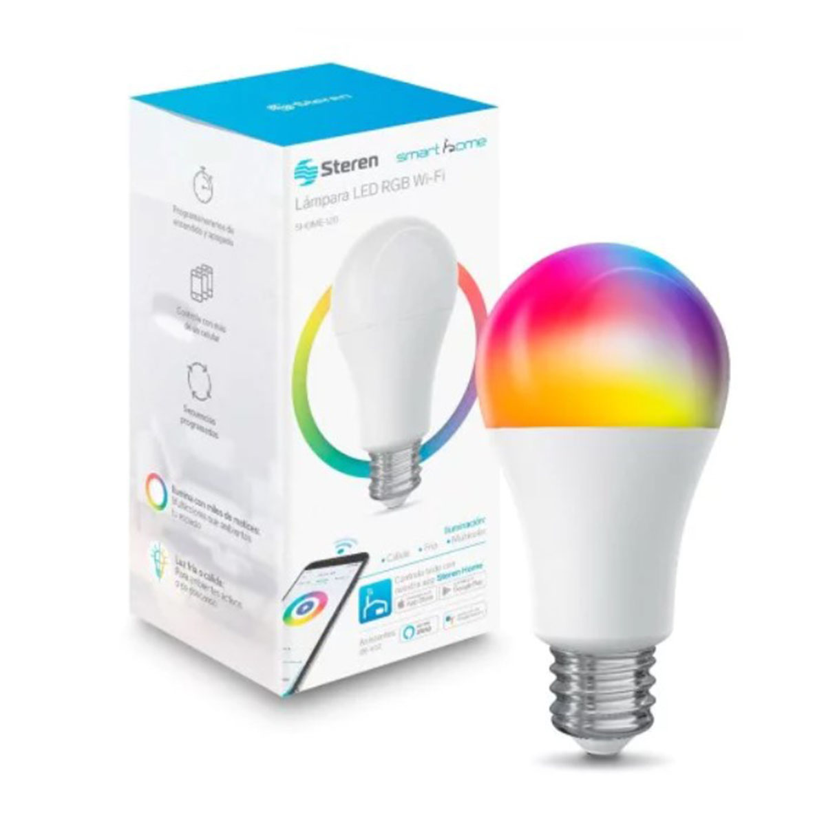 Foco LED Steren Wi-Fi Multicolor 10W RGB Controlado Por Aplicación Compatible con Alexa y Google SHOME-120. DM. 