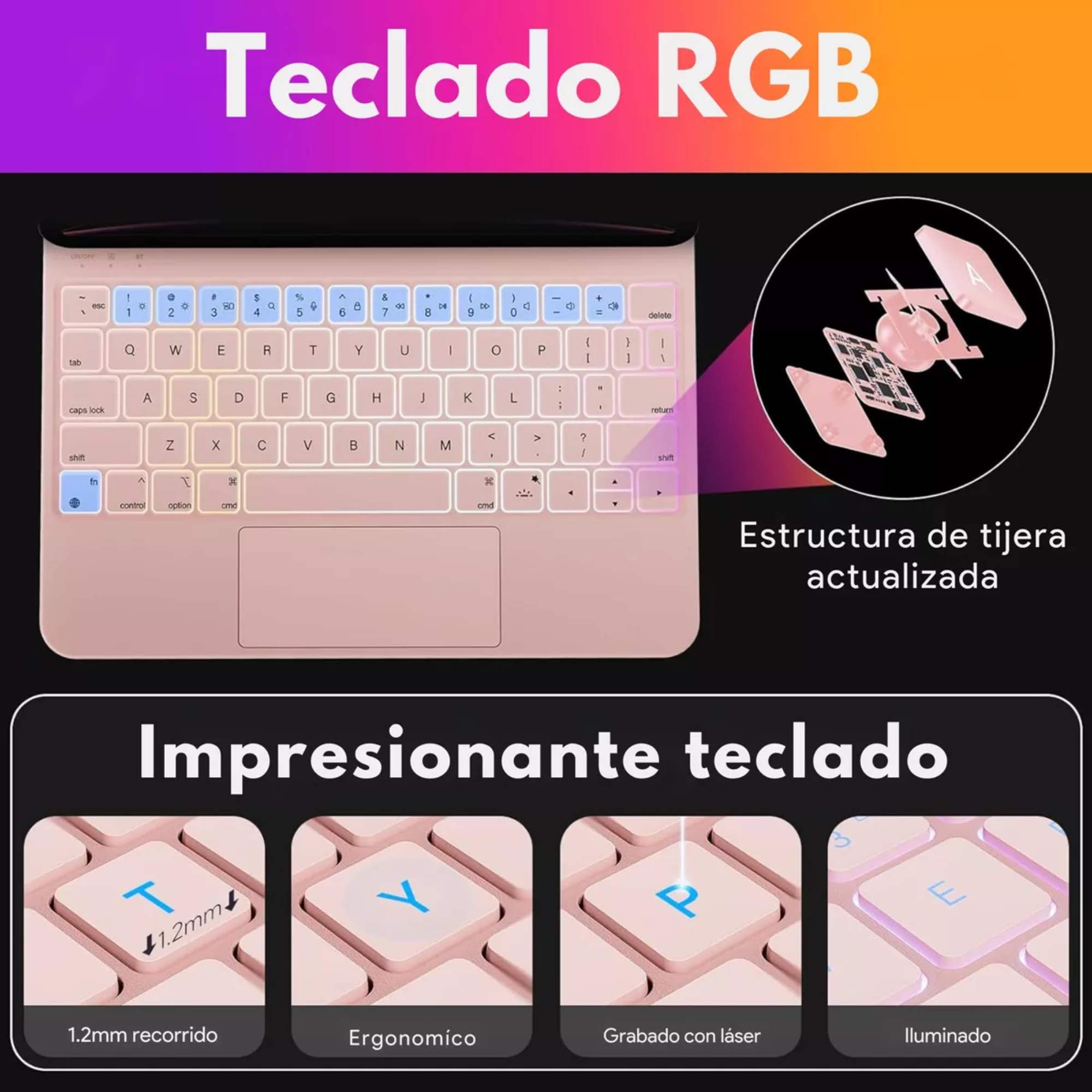 Funda Con Teclado Mágico Para iPad Pro 12.9 Magic Keyboard Color Rosa