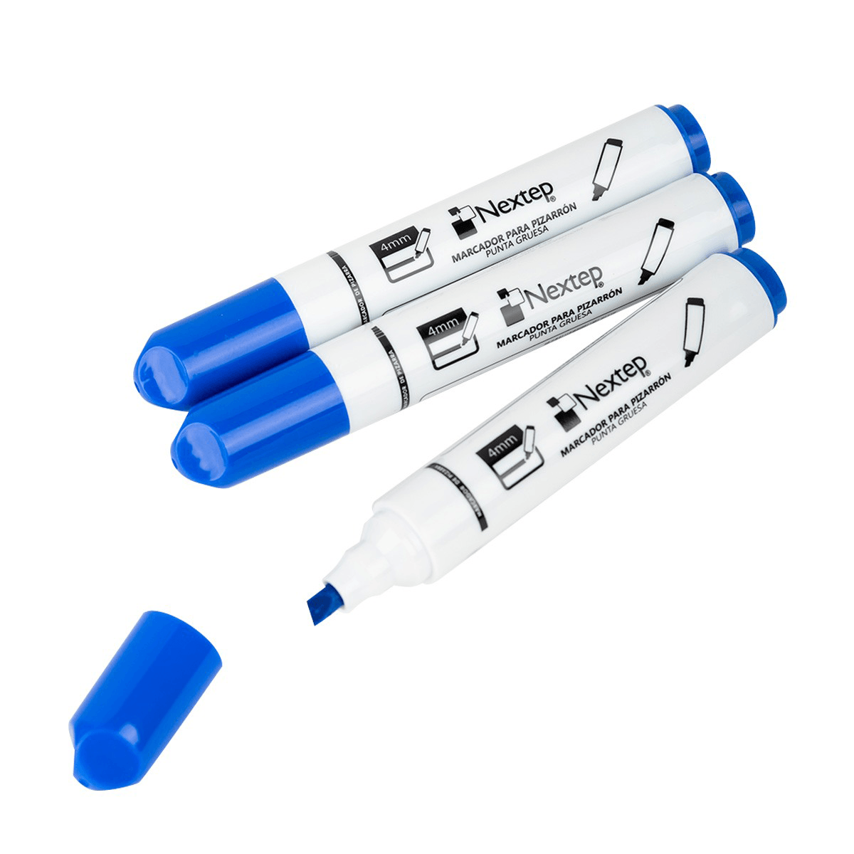 Marcador para Pizarrón blanco Nextep con punta Cincel de 4 mm, 12 piezas, Azul.