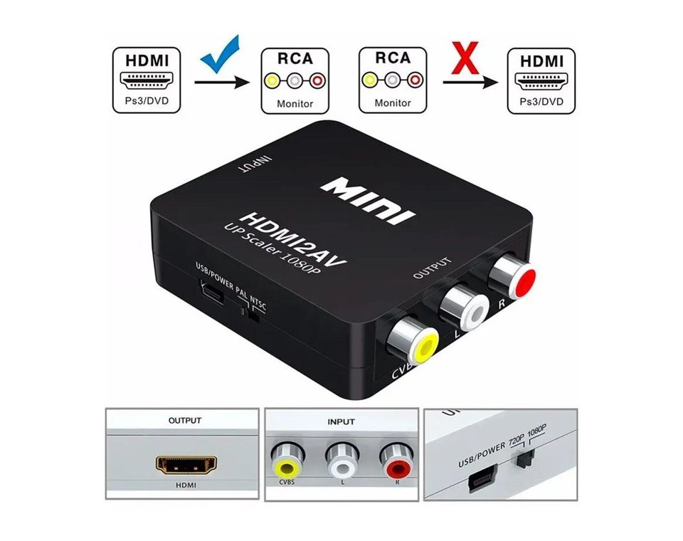 Convertidor Adaptador HDMI a RCA 1080p De Audio Y Video tv analógicas tv box negro imagen.