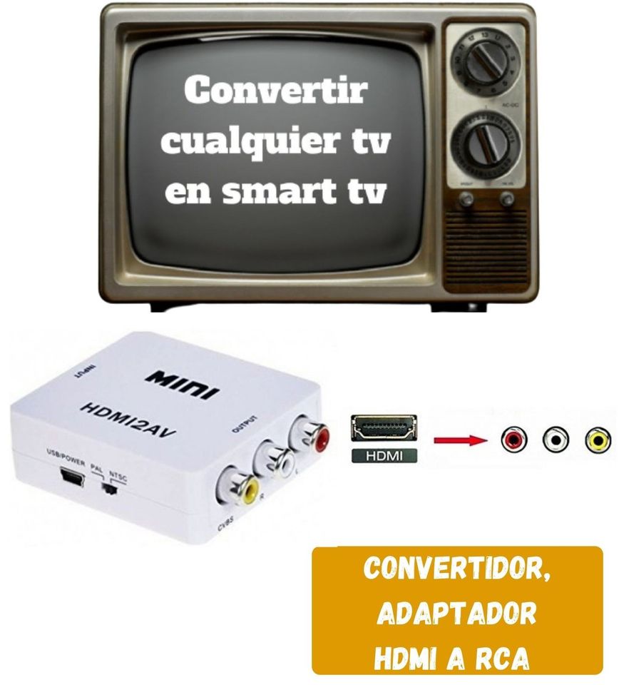 Convertidor Adaptador HDMI a RCA 1080p De Audio Y Video tv analógicas tv box negro imagen.